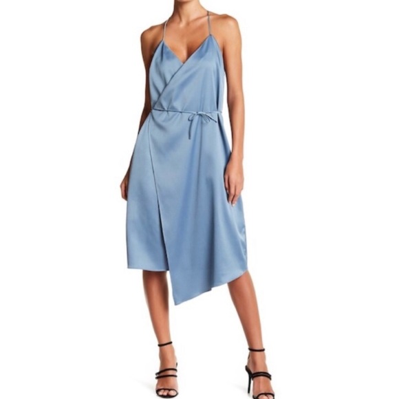 Blue Strappy Asymmetrical Wrap Dress Evening Prom Midi L - Picture 6 of 8
